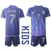 Argentiina Rodrigo de Paul #7 Vieras Peliasu Lasten MM-kisat 2022 Lyhythihainen (+ Lyhyet housut)